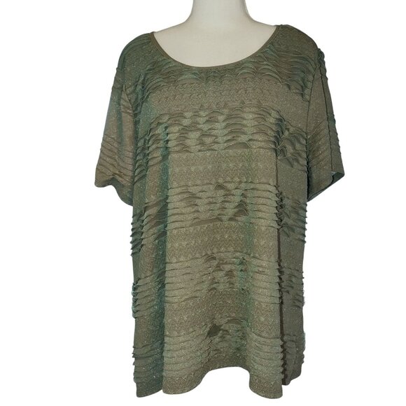 Elementz Woman Olive Green Textured Short Sleeve Top Plus Size 3X - Picture 1 of 5